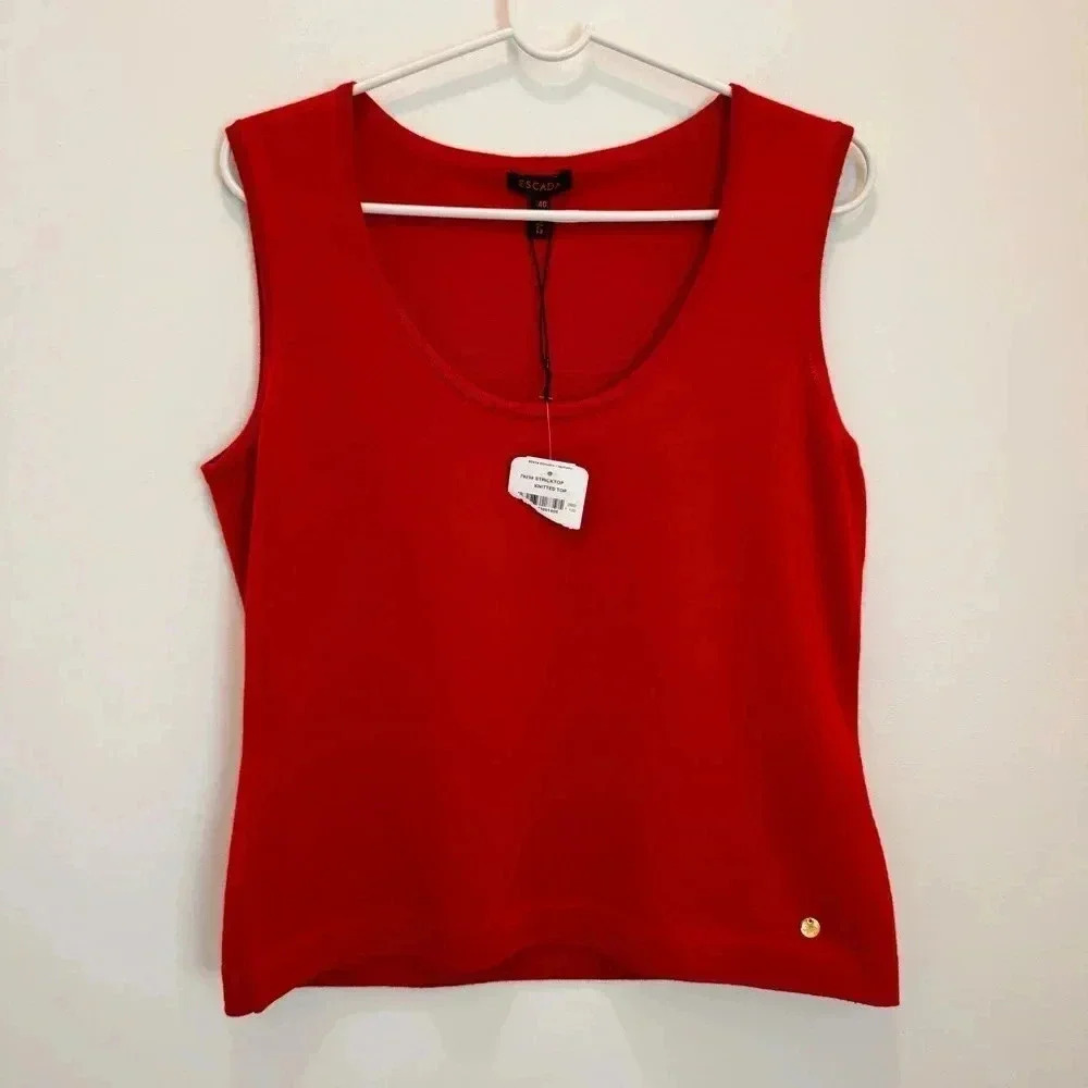 ESCADA Top Womens 40 Red 100% SCHURWOLLE Scoopneck Knit Tank